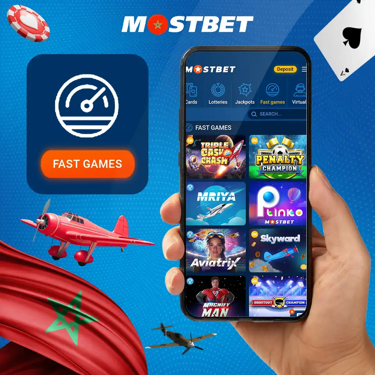 مجموعة رائعة من الألعاب السريعة في كازينو Mostbet المغرب عبر الإنترنت